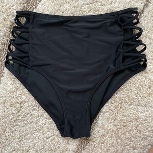 High waisted black swim suit bottoms